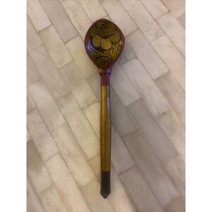 Vintage! KHOKHLOMA Wooden Teaspoon Hand Painted RUSSIAN Lacquer Black Red & Gold